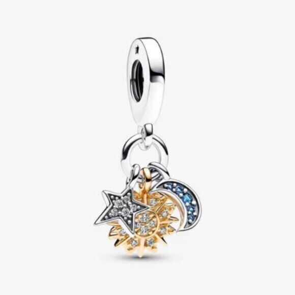 Pandora Two-tone Celestial Triple Dangle Charm - Picture 1 of 3